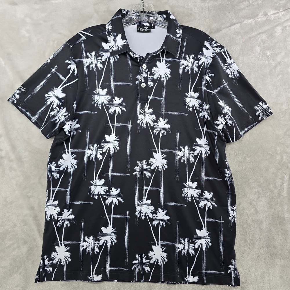 Sunday Swagger Polo Shirt Mens M‎ Black White Palm Tree Performance Golf Tee